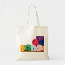 Rolls of colourful microfiber towels tote bags