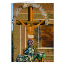 Romania,Wayside shrine,crucifix, painted metal Greeting Cards