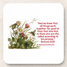 Romans 8:28 Bees Motif Beverage Coaster