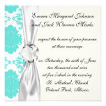 romantic aqua blue on white elegant damask personalized invite