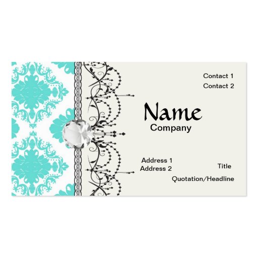romantic aqua blue white damask design business card template