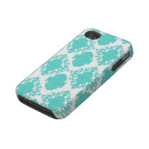 romantic aqua blue white damask design tough iphone 4 case