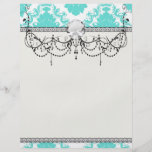 romantic aqua blue white damask design full colour flyer