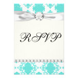 romantic aqua blue white damask design custom invites
