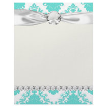 romantic aqua blue white damask design customized letterhead