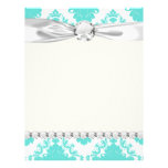 romantic aqua blue white damask design customized letterhead