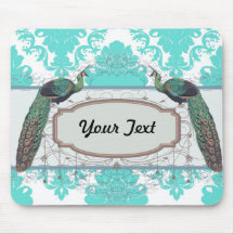 romantic aqua blue white damask design mousepad