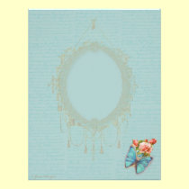 Romantic Baroque Stationery Pink Rose Butterfly letterhead