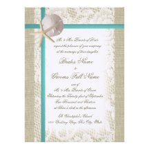Romantic Beach Burlap and Lace Aqua Personalized Announcements