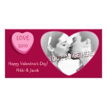 Romantic Candy Heart Personalized Photo Cards
