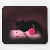 romantic cat book rose mousepad