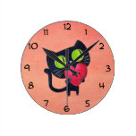 Romantic Cat hugging Red Cute Heart Clock