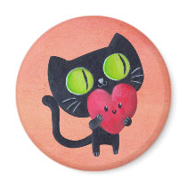 Romantic Cat hugging Red Cute Heart Magnets