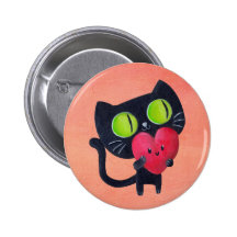 Romantic Cat hugging Red Cute Heart Pins