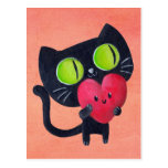 Romantic Cat hugging Red Cute Heart Post Card
