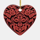 Romantic Damask Stylized Red and Black Heart Ornam Ornaments