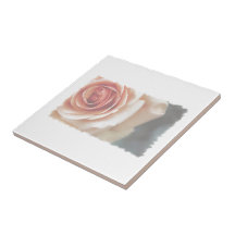 Romantic Faded Peach Rose Torn Frame Ceramic Tile