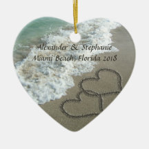 Romantic Hearts on the Beach Christmas Ornament