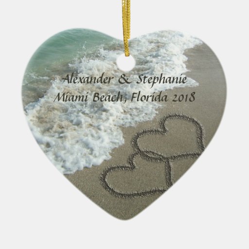 Romantic Hearts on the Beach Christmas Ornament