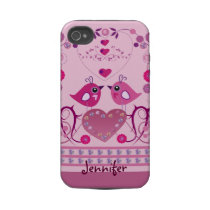 Romantic iPhone 4 Case with Love Birds & name