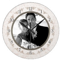 Romantic Ivory Scallop Wedding Photo Clocks