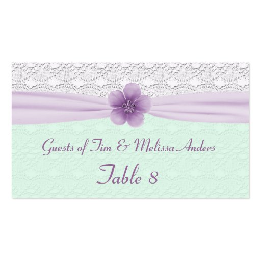 Romantic Lace Flower Mint Green Lavender Table Business Card Template
