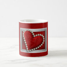 Romantic love heart red silver coffee mug