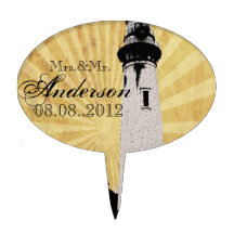 Romantic modern elegant Lighthouse beach Wedding Cake Toppers