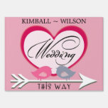 Romantic Pink Love Birds Wedding Yard Sign