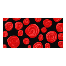 Romantic red roses on black background. photo card