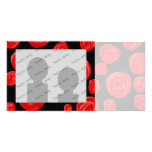 Romantic red roses on black background. photo card template