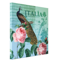 Romantic Roses Musical Peacock Gallery Wrap Canvas