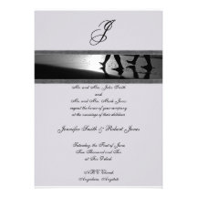Romantic Stroll Monogram in Silver Grey and Black Personalized Invitation