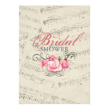 romantic Vintage musicnotes modern bridal shower Invites