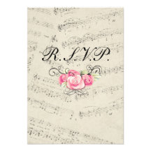 romantic Vintage musicnotes modern wedding RSVP Custom Invitations