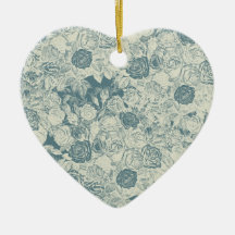 Romantic White and Blue Roses Christmas Ornament