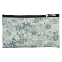 Romantic White and Blue Roses Makeup Bag