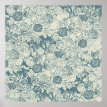 Romantic White and Blue Roses Posters
