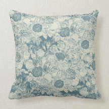 Romantic White and Blue Roses Throw Pillow