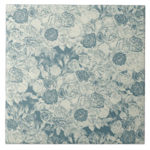 Romantic White and Blue Roses Tiles