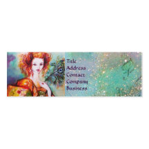 ROMANTIC WOMAN WITH SPARKLING PEACOCK FEATHER BUSINESS CARD