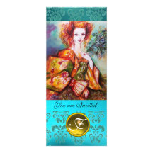 ROMANTIC WOMAN WITH SPARKLING PEACOCK FEATHER CUSTOM INVITATIONS