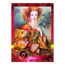 ROMANTIC WOMAN WITH SPARKLING PEACOCK FEATHER,Red Cards