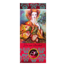 ROMANTIC WOMAN WITH SPARKLING PEACOCK FEATHER ,Red Announcement