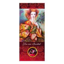 ROMANTIC WOMAN WITH SPARKLING PEACOCK FEATHER ,Red Invite