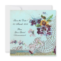 ROMANTICA  2 MONOGRAM ,antique blue Invites