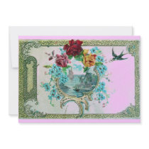 ROMANTICA 3 Floral Blue Pink Wedding Party Personalized Invitations