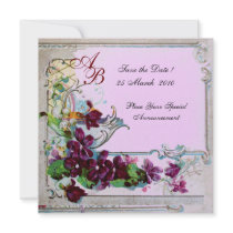 ROMANTICA 4 MONOGRAM, Floral Purple Pink Wedding Invitations