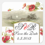 ROMANTİCA MONOGRAM / RED POPPIES SAVE THE DATE STICKERS