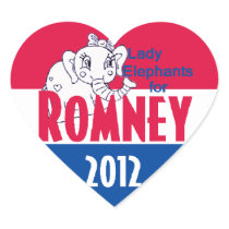 Romney LADY ELEPHANTS Heart Stickers